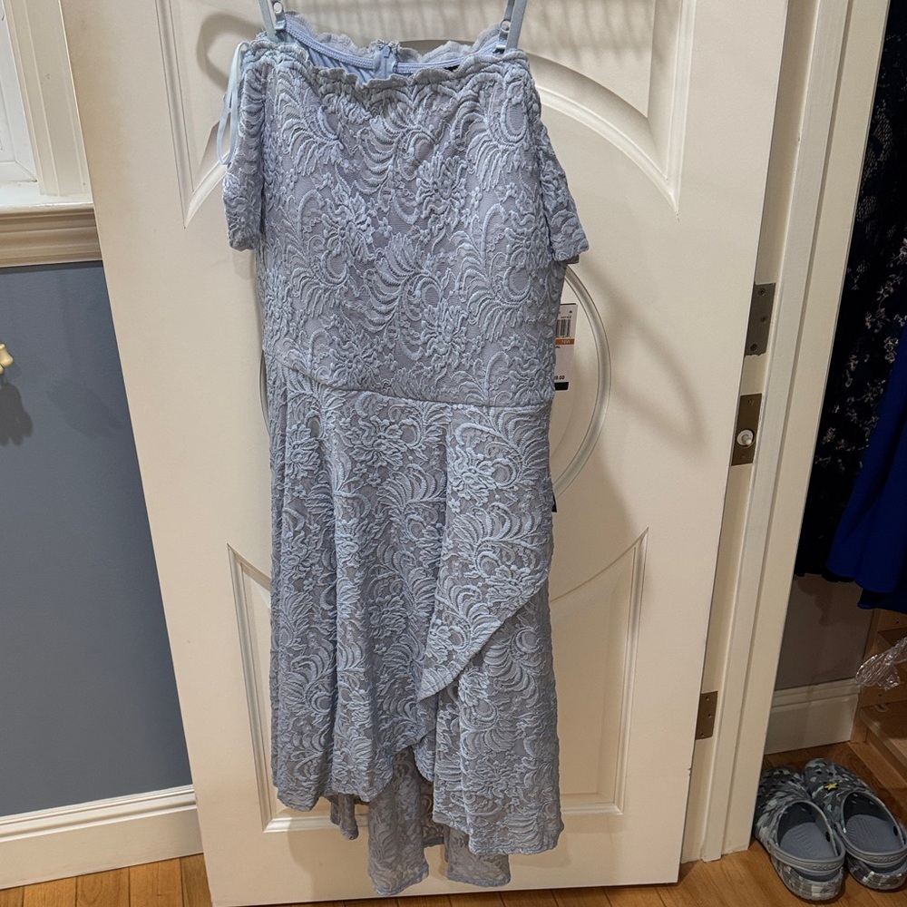 City Studio Asymmetrical Lace Dress in Light Blue